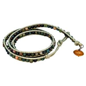 Green Stone Jasper Agate 21" Wrap Bead Bracelet